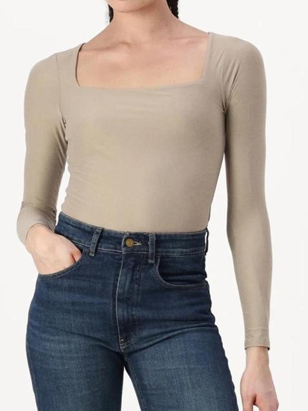 Abercrombie & Fitch Long-Sleeve Square Neck Seamless long sleeve in Taupe